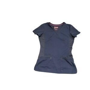 Healing Hand Purple Label Yoga Scrub Top Womens XS Navy Blue V-Neck Medical 2121